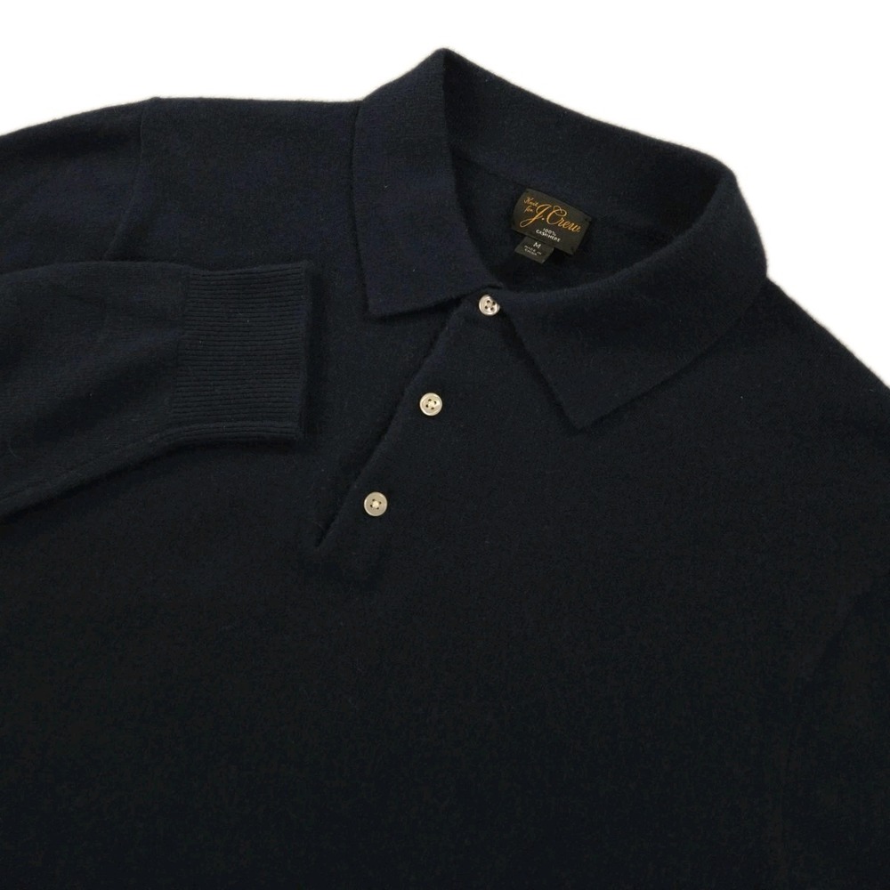 J‎ Crew 100% Cashmere Collared Sweater Polo Mens Medium Navy Blue EUC